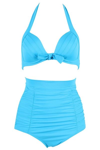H721 Blue High Waist Retro Style Swimsuit