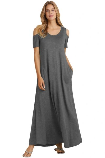 D174C Charcoal Cold Shoulder Maxi