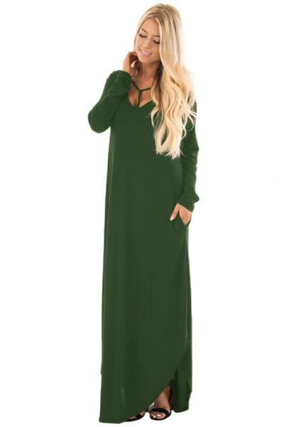 D655 Green Y Strap Neckline Relaxed Long Dress