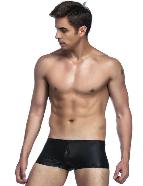 MY006 Black Wetlook Men Boxer Brief