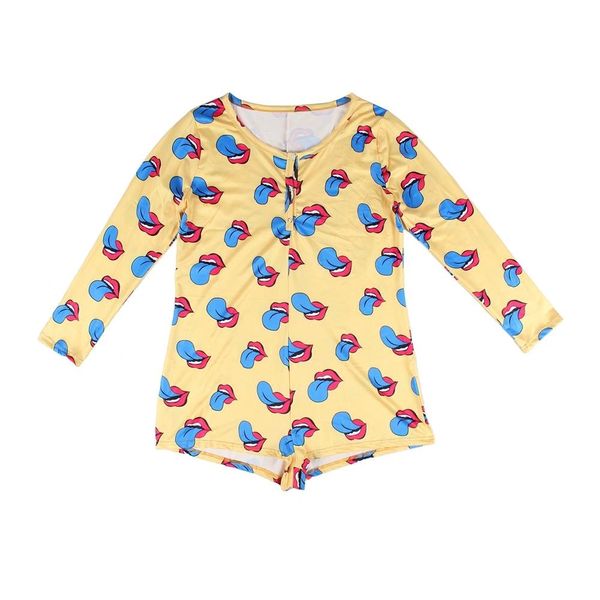 Y863Y Yellow w/Blue Tongue Print Long Sleeve Pajamas