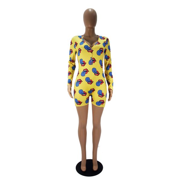 K944B Yellow w/Blue Tongue Print Long Sleeve Pajamas