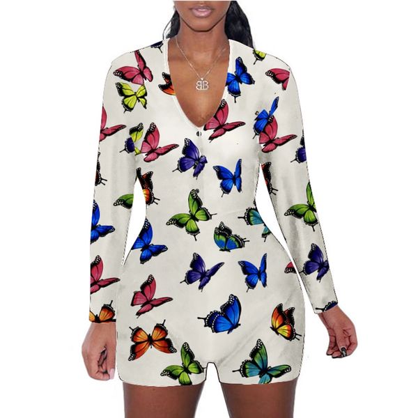 LW821 White Butterfly Long Sleeve Adult Onesie