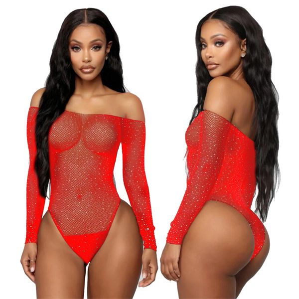 TZ09 Sheer Fishnet and Mesh Rhinestone Bodysuit