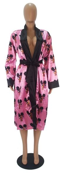 AL5210 Long Pink Power Puff Girl Satin Robe