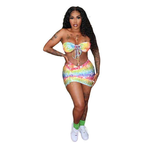 SK832 Multi Color Faux LV 3 Piece Bikini Set