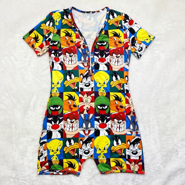 D833 Looney Tunes Printed Short Sleeve Adult Onesie