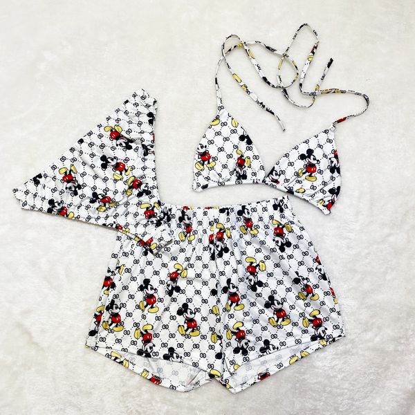 DN854 White GG Mouse Influenced 3PC Swimwear/Lounge Set