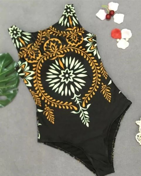 S8786 Black Gold Trim One Piece Swimsuit