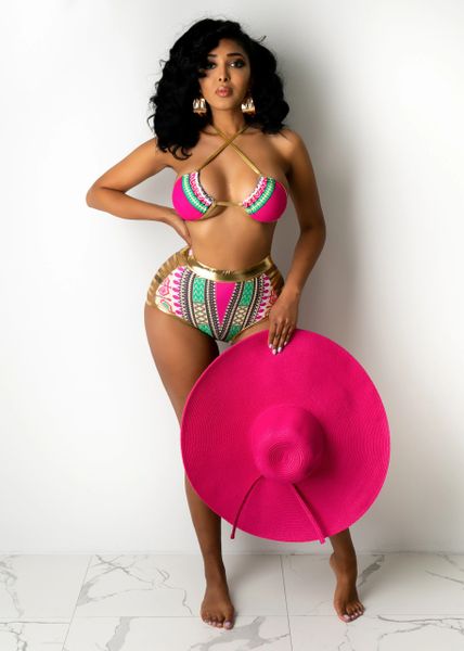 S211 Pink Afrocentric Tribal 2 Piece Exotic Swimwear