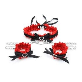 CR337 Red Color Collar and Wrist Restraint Kit with Metal Chain