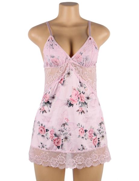 R810 Floral Print Lace-up Babydoll Without Underwire