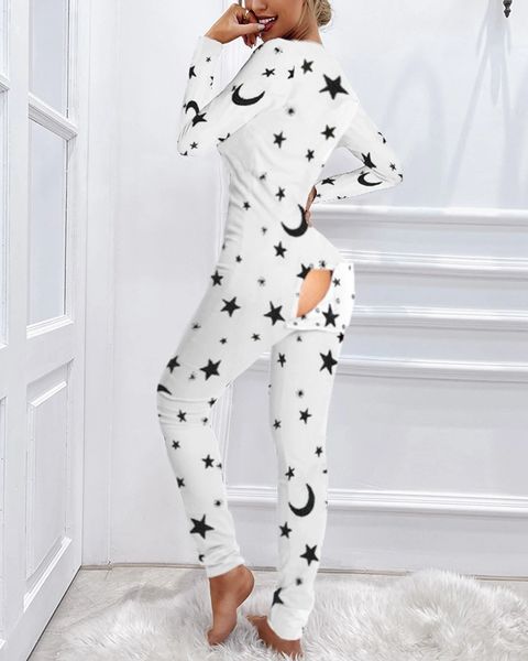 LG720 White Blue Stars Design Butt Flap Pajama