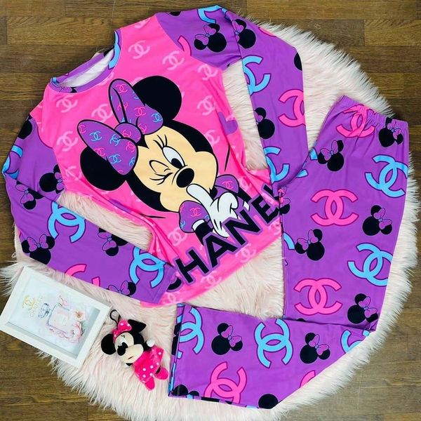 AT78 Pink and Purple Cartoon Character Inspired Women Pajama Set