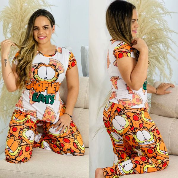 AT47 Orange Cat Cartoon Character Inspired Women Pajama