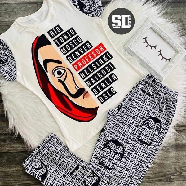 AT54 White Mask Cartoon Character Inspired Women Pajama