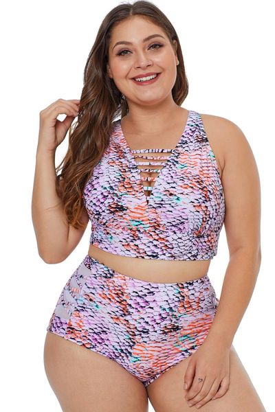 S235 Multicolored Neck Detail Two Piece Swimwear