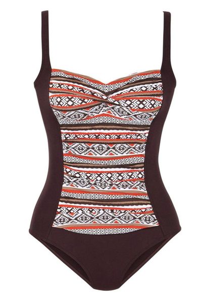 S517 Brown Boho Print One Piece Swimwear