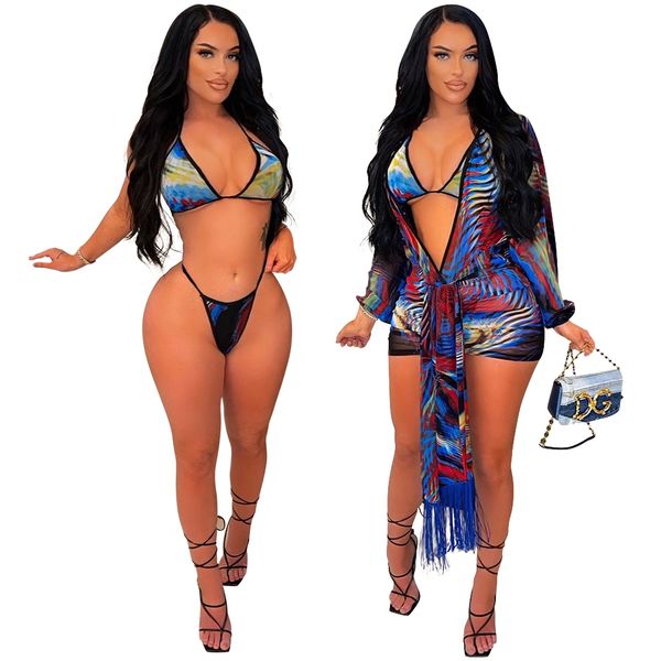 S728 Blue Three Piece Sling Bikini Set