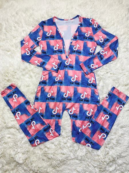 D114 Tik Tok Printed Long Adult Onesie