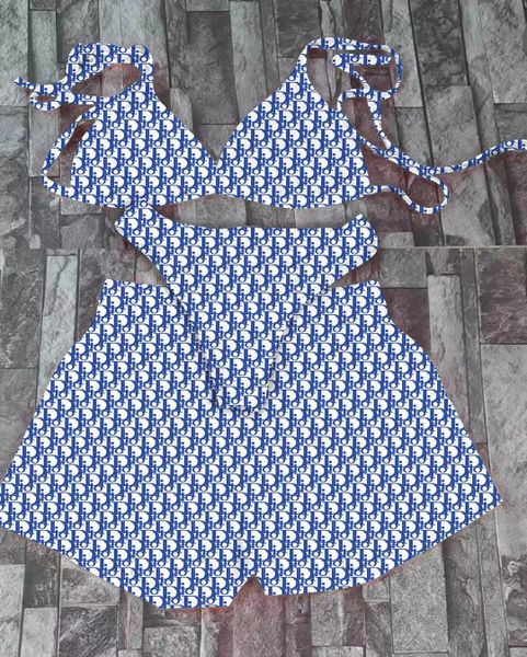 DN853 Blue Three Piece Set Printed Sexy Swimsuit Bikini