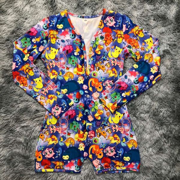 T107 Pikachu Inspired Women One Piece Long Sleeve Pajama