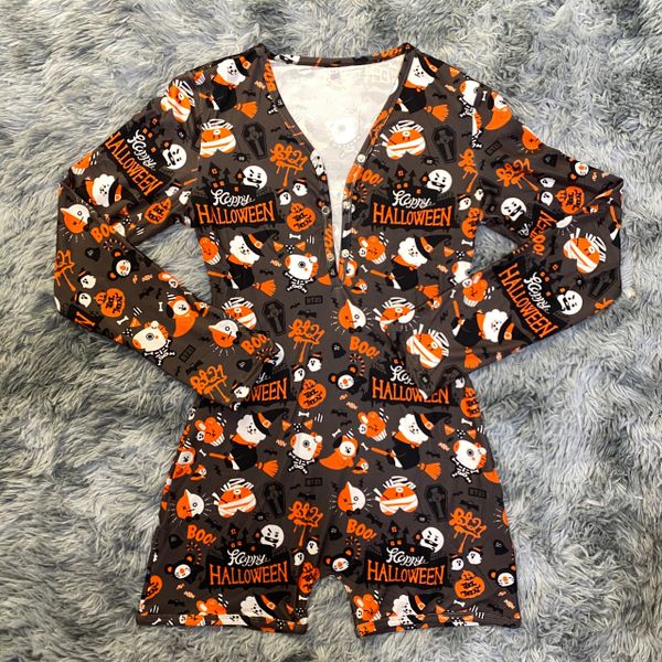 T090 Happy Halloween Inspired Women One Piece Long Sleeve Pajama