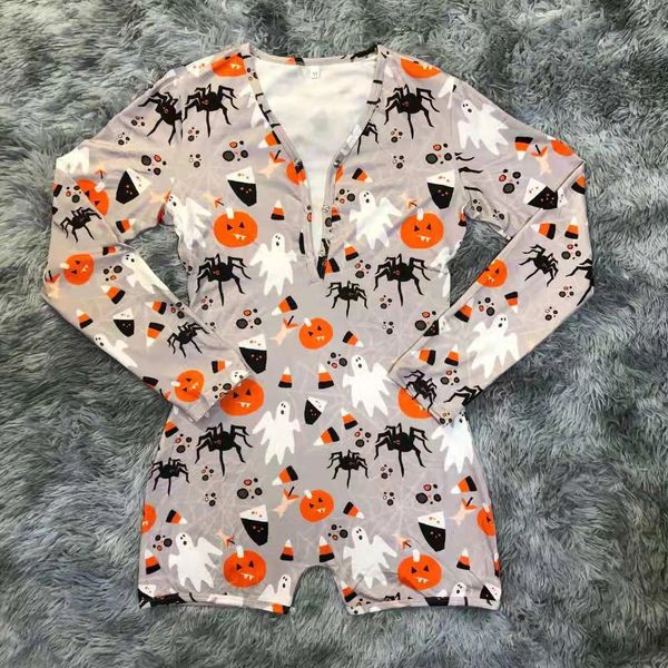 T091 White Hallowen Inspired Women One Piece Long Sleeve Pajama