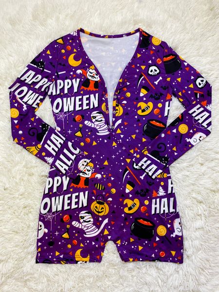 SD447 Purple Happy Halloween Long Sleeve One Piece Pajama