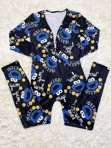 LF89 Cookie Monster Open Flap Long Pajama