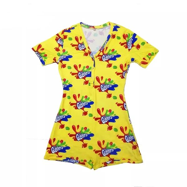 V209 Yellow Gusher Short Sleeve One Piece Pajama