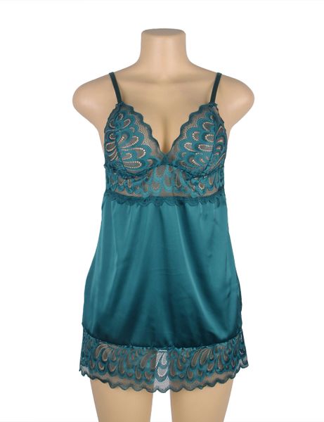 LR673 Green Lace Floral Back Closure with Hook and Eye Sexy Babydoll