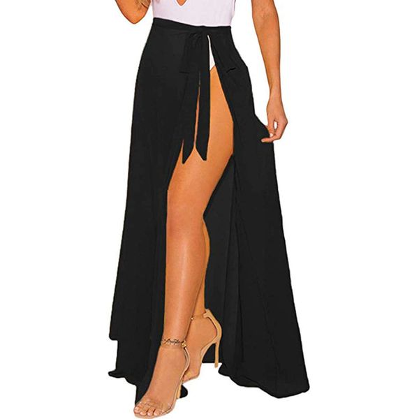 WC35 Black Mesh Side Tie Cover Up Skirt