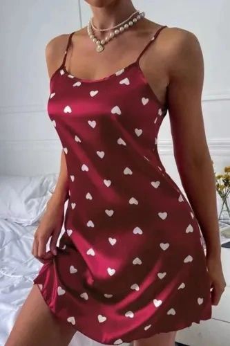 MS417 Burgundy Hearts Printed Chemise