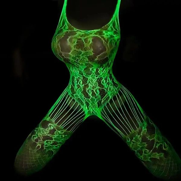 LUM6 Luminous Shredded Leg Fishnet Bodystocking O/S