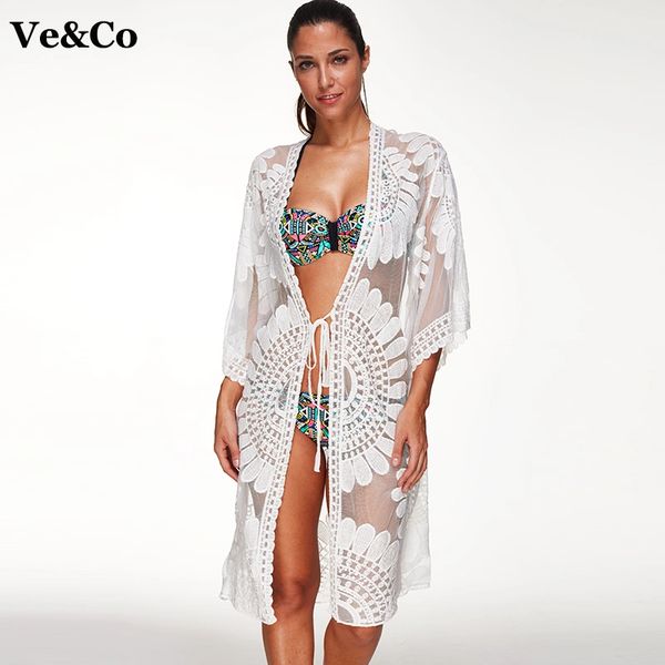 KH90 White Front Tie Beach Cover Up O/S