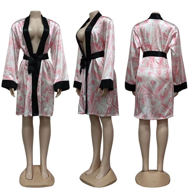 RJ13 Pink Silk/Satan Dollar Printed Robe