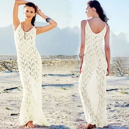 KC989 Ivory Crochet Long Beach Dress