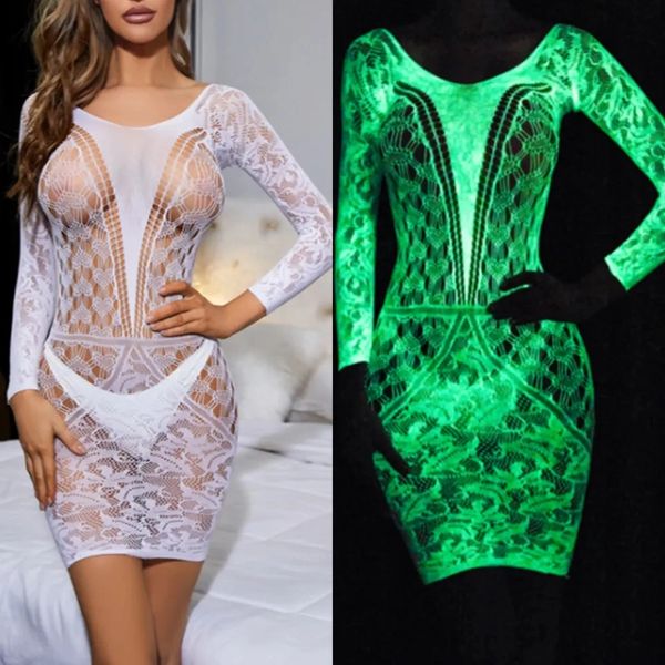 LU412 Luminous Long Sleeve Fishnet Chemise O/S