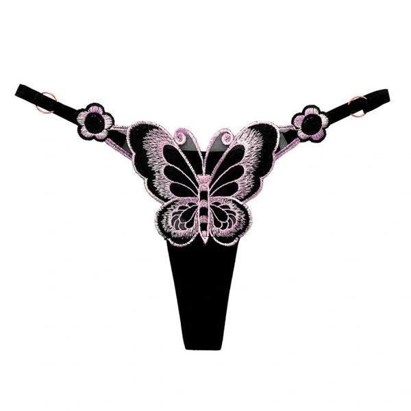 2261 Women Butterfly Embroidery Mesh Thongs Adjustable
