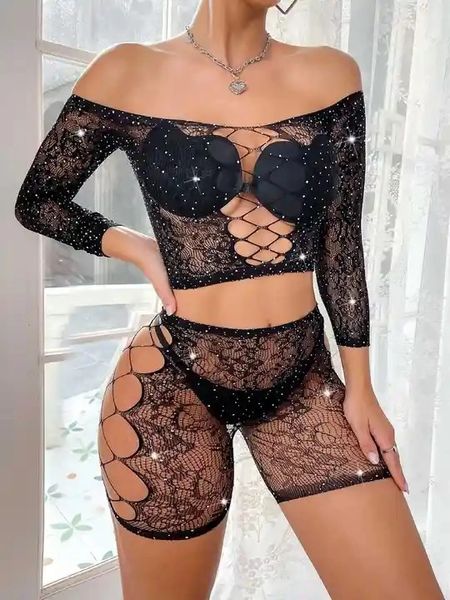 TZ190 Long Sleeve Shredded 2PC Mesh Short Set