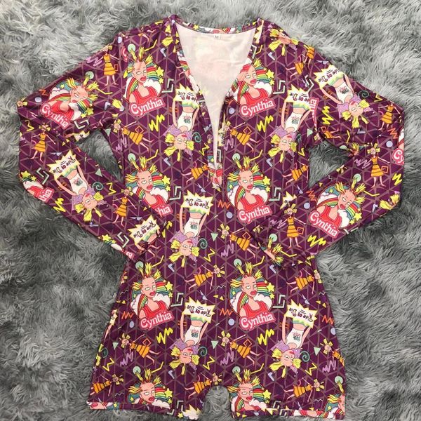 F44 Cynthia RR Printed Women One Piece Long Sleeve Pajama