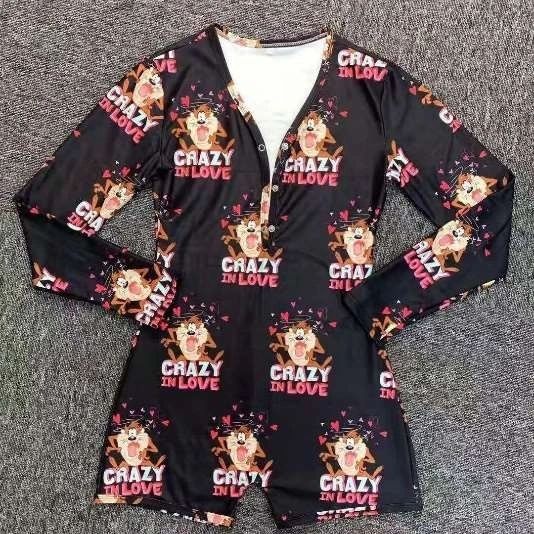 T118 Crazy In Love Printed Women One Piece Long Sleeve Pajama