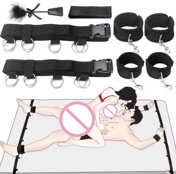 SM05 Black BDSM Bed Bondage Gear with Satin Sash and Paddle