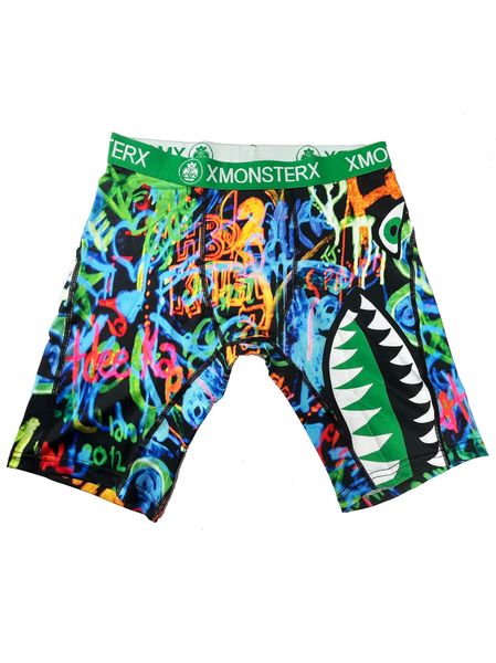 MX19 Monster Shark Face Green Paint Splatter Men Boxer