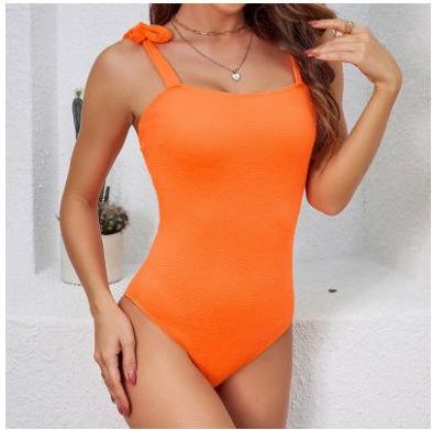 SH138 Orange Shoulder Tie One Piece Swimsuit