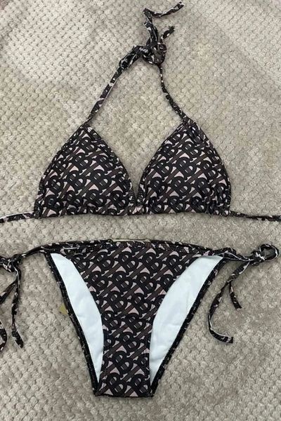 SM742 Black Lettered Patchwork 2 Piece Bikini Set