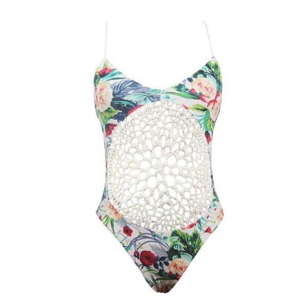 SK53 Floral Crochet Centered One-Piece Swimsuit