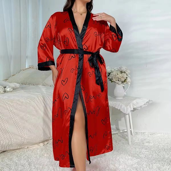 RH519 Red Satin Love and Hearts Robe