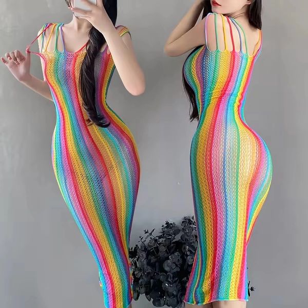 R109 Rainbow Net Knee Length Dress/Lingerie